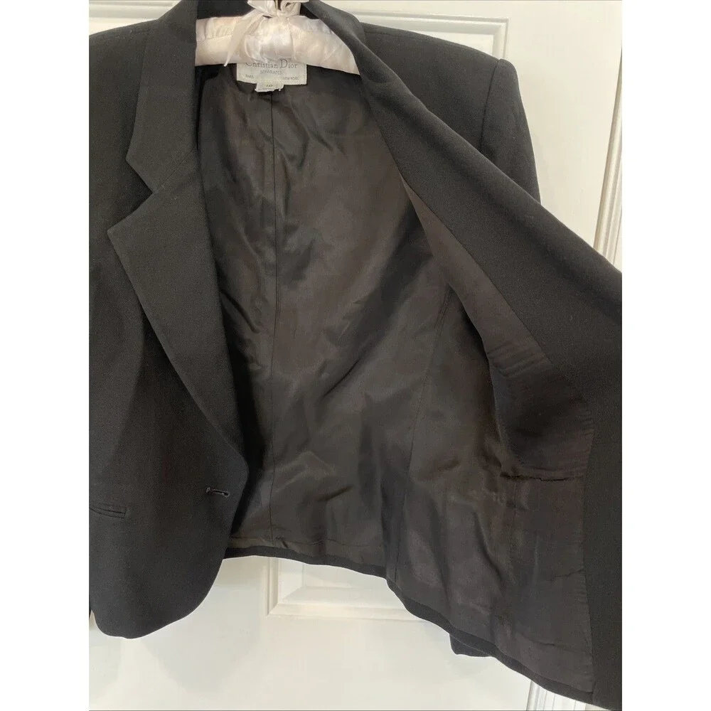 Vintage Christian Dior Wool Blazer Jacket Womens 10 Black Button Professional